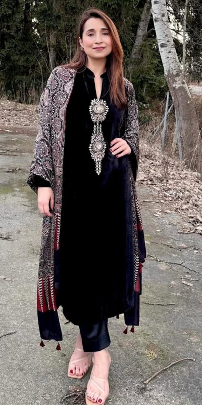 Navy Blue Velvet Sequence Work Salwar Suit