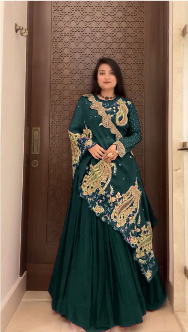 Peacock Blue Georgette Embroidery Work Lehenga Choli - Image 2