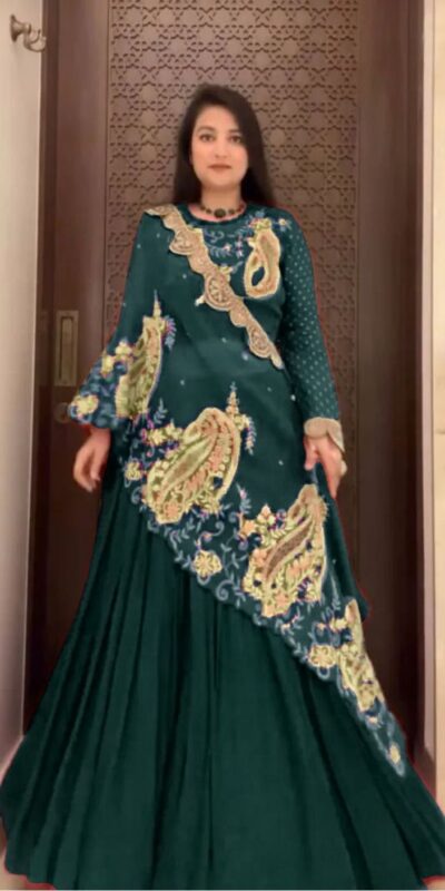 Peacock Blue Georgette Embroidery Work Lehenga Choli