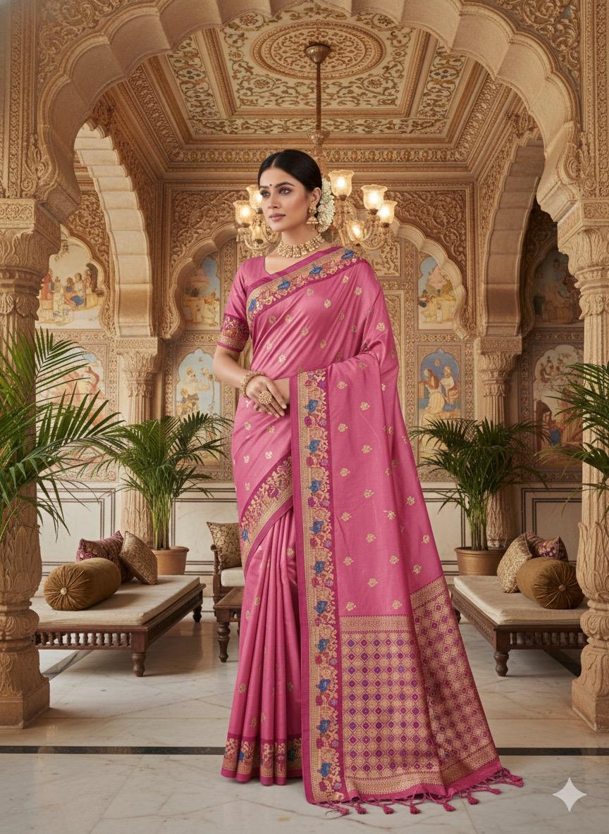 Pink Banarasi Silk Zari Weaving Work Saree