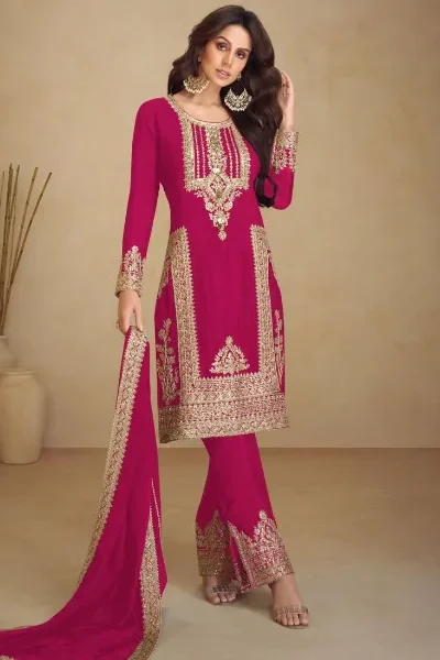 Pink Chinon Multi Embroidery Work Salwar Suit