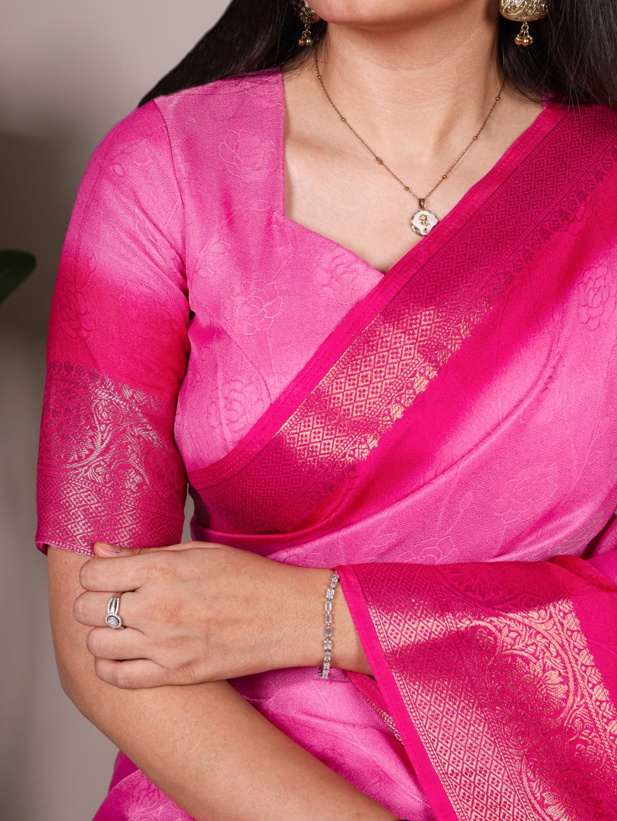 Pink Marsh Mello Zari Work Saree - Image 2