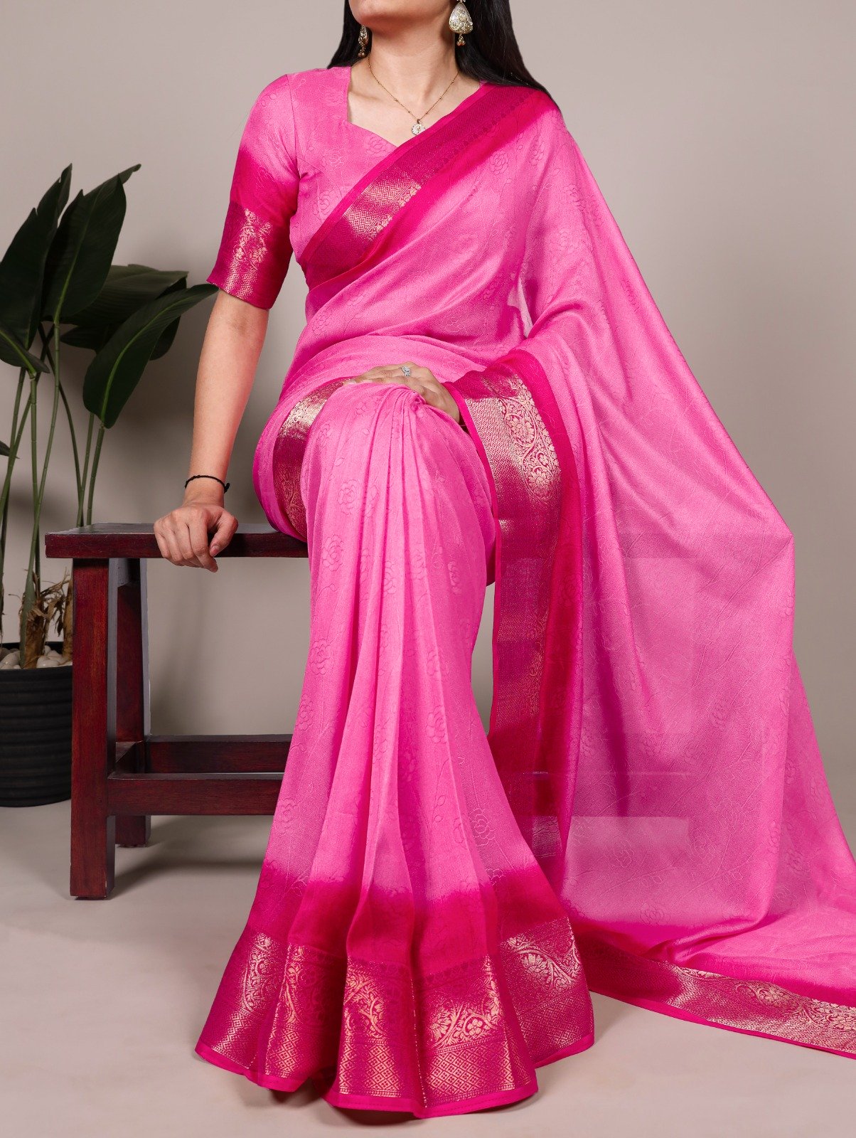 Pink Marsh Mello Zari Work Saree