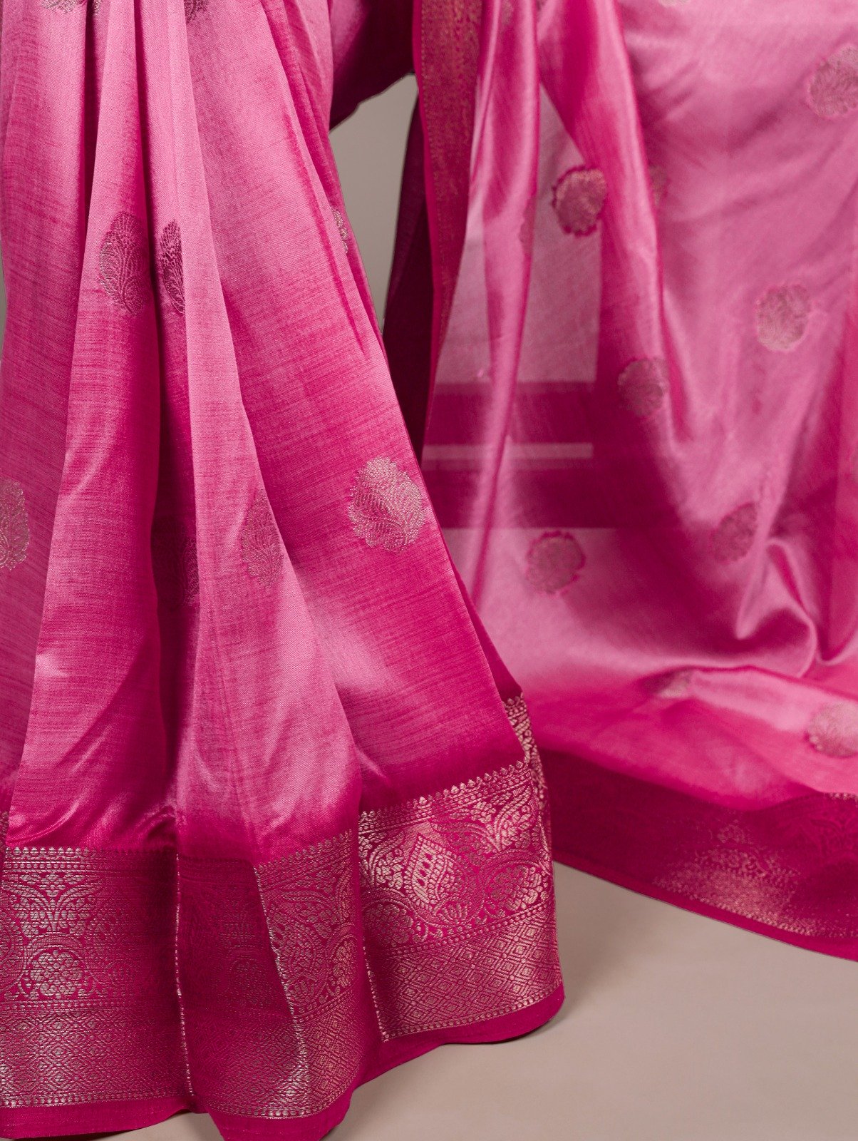 Pink Rumali Silk Zari Work Saree - Image 3