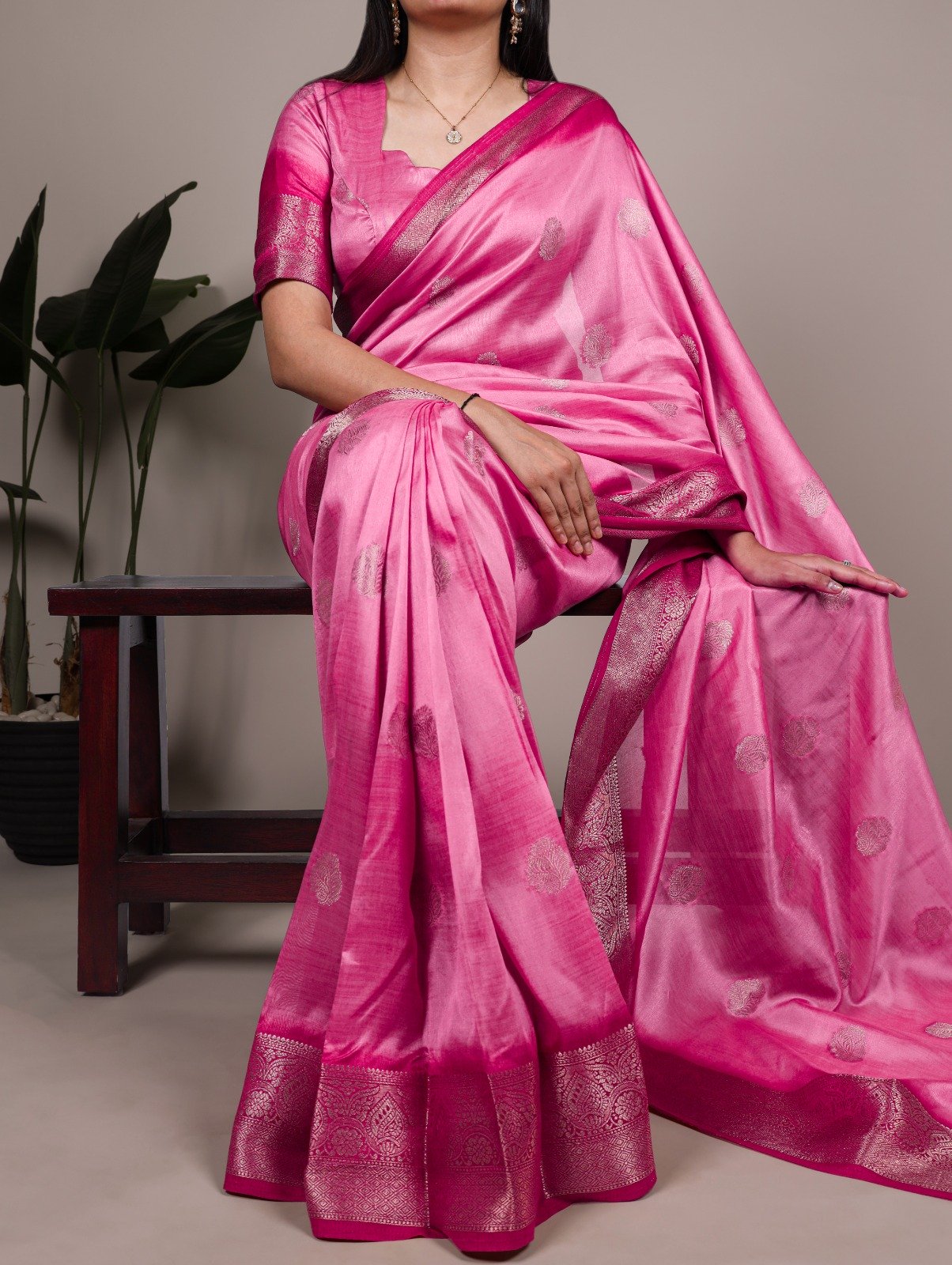 Pink Rumali Silk Zari Work Saree
