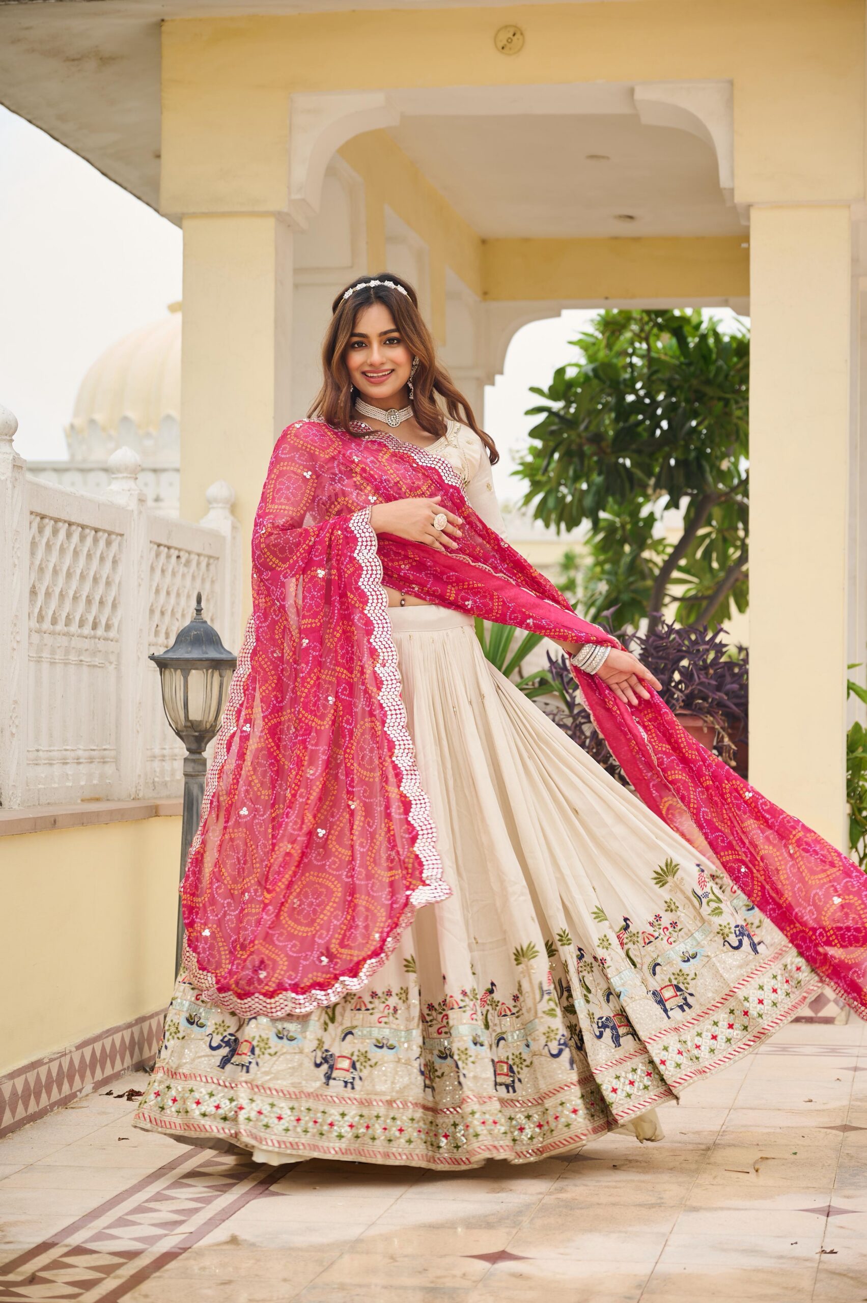 Pink Tissue Silk Embroidery Work Lehenga Choli - Image 3