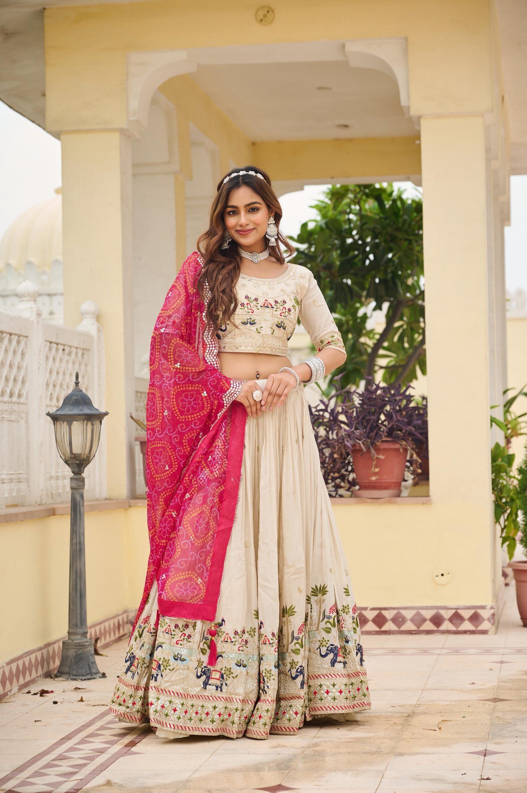 Pink Tissue Silk Embroidery Work Lehenga Choli - Image 2