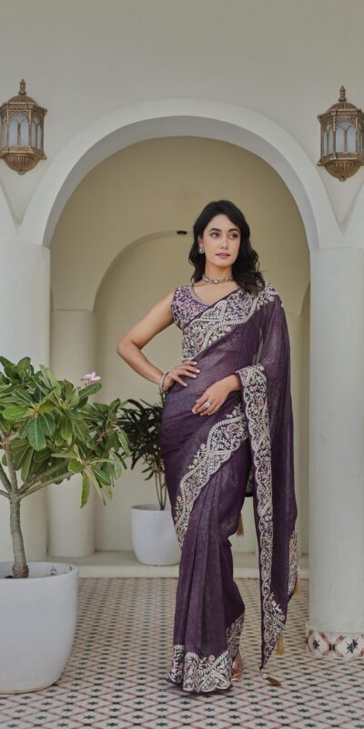 Ram 010 Purple Color Silver Crunchy Saree with Embroidery Work. Special Price ₹2149. Delivery 4-6 Working Days. Shop now. | Sarees, Bollywood Sarees, Creative Sarees, Designer Sarees, Embroidered Sarees, Ethnic Saree, Modern Digital sarees, Party Wear Sarees