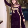 Purple Viscose Velvet Lace Embroidery Work Salwar Suit