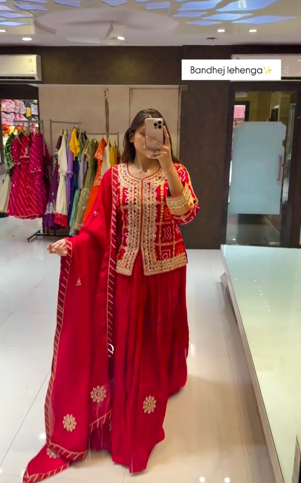 Red Chinon Digital Print Embroidery Work Lehenga Choli