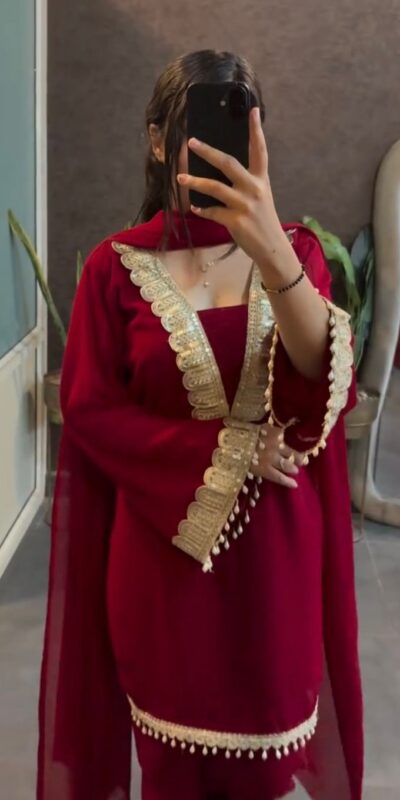 SRK 5306 Red Faux Georgette Salwar Suit with Lace Work & Embroidery Work. Special Price ₹1899. Delivery 4-6 Working Days. Shop now. | Lehenga, Bollywood Lehenga, Creative Lehenga, Designer Lehenga, Embroidered Lehenga, Party Wear Lehenga