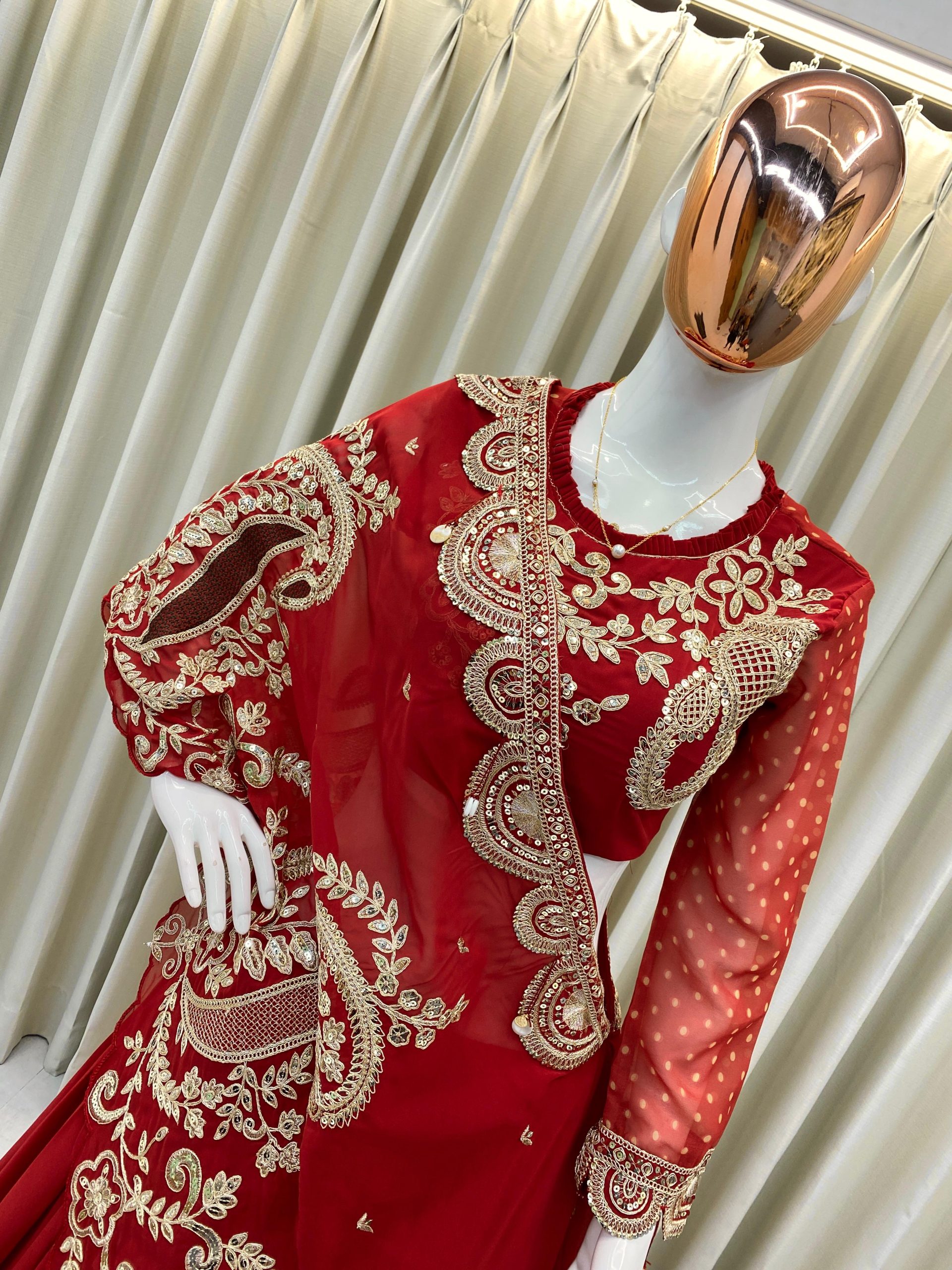 Red Georgette Embroidery Work Lehenga Choli - Image 3