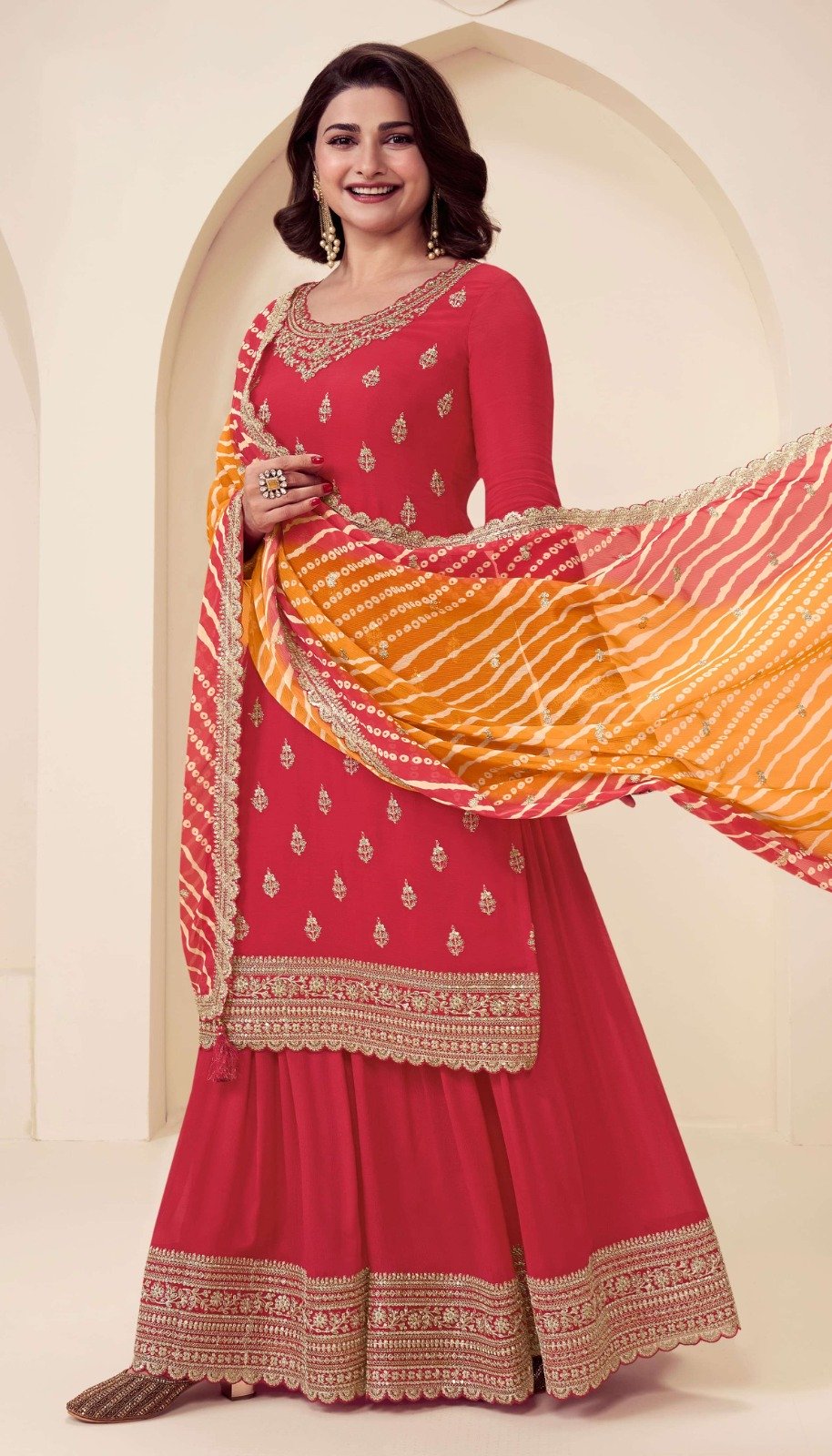 Red Viscose Chinon With Zari Work Salwar Suit