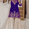 Royal Blue Fox Georgette Embroidery Lace Work Salwar Suit