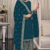 Teal Georgette Embroidery Lace Work Salwar Suit