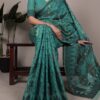 Teal Poly Cotton Thread Weaving Work Saree