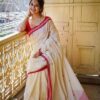 White Soft Lilan Slab Weaving Work Saree