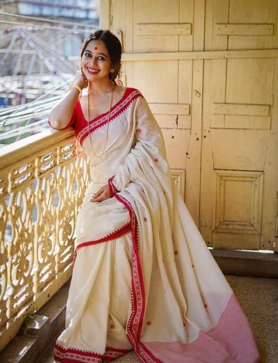 White Soft Lilan Slab Weaving Work Saree