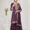 Wine Blooming Vichitra Embroidery Work Salwar Suit
