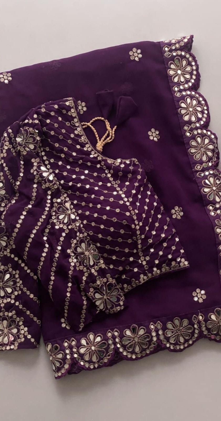 Wine Georgette Mirror Sequence Work Saree - Image 2