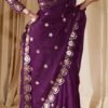 Wine Georgette Mirror Sequence Work Saree