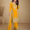 Yellow Chinon Multi Embroidery Work Salwar Suit