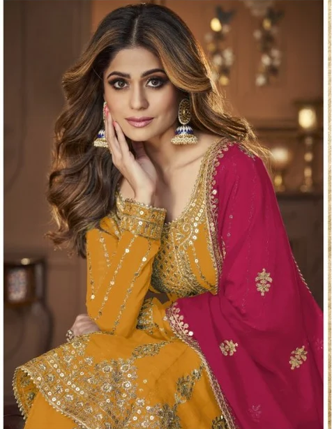 DS A 9125 Yellow Faux Georgette Salwar Suit with Embroidery Work. Special Price ₹2599. Delivery 4-6 Working Days. Shop now. | Jump Suits, Tops & Bottoms, Track Suits, Salwar suit, Casual Suits, Creative suits, Designer Suits, Palazzo Suits, Party Wear Suits, Patiala Suits, Straight Suits, Trendy Wear
