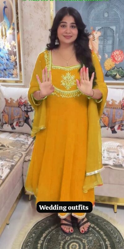 Yellow Georgette Lace Embroidery Work Salwar Suit