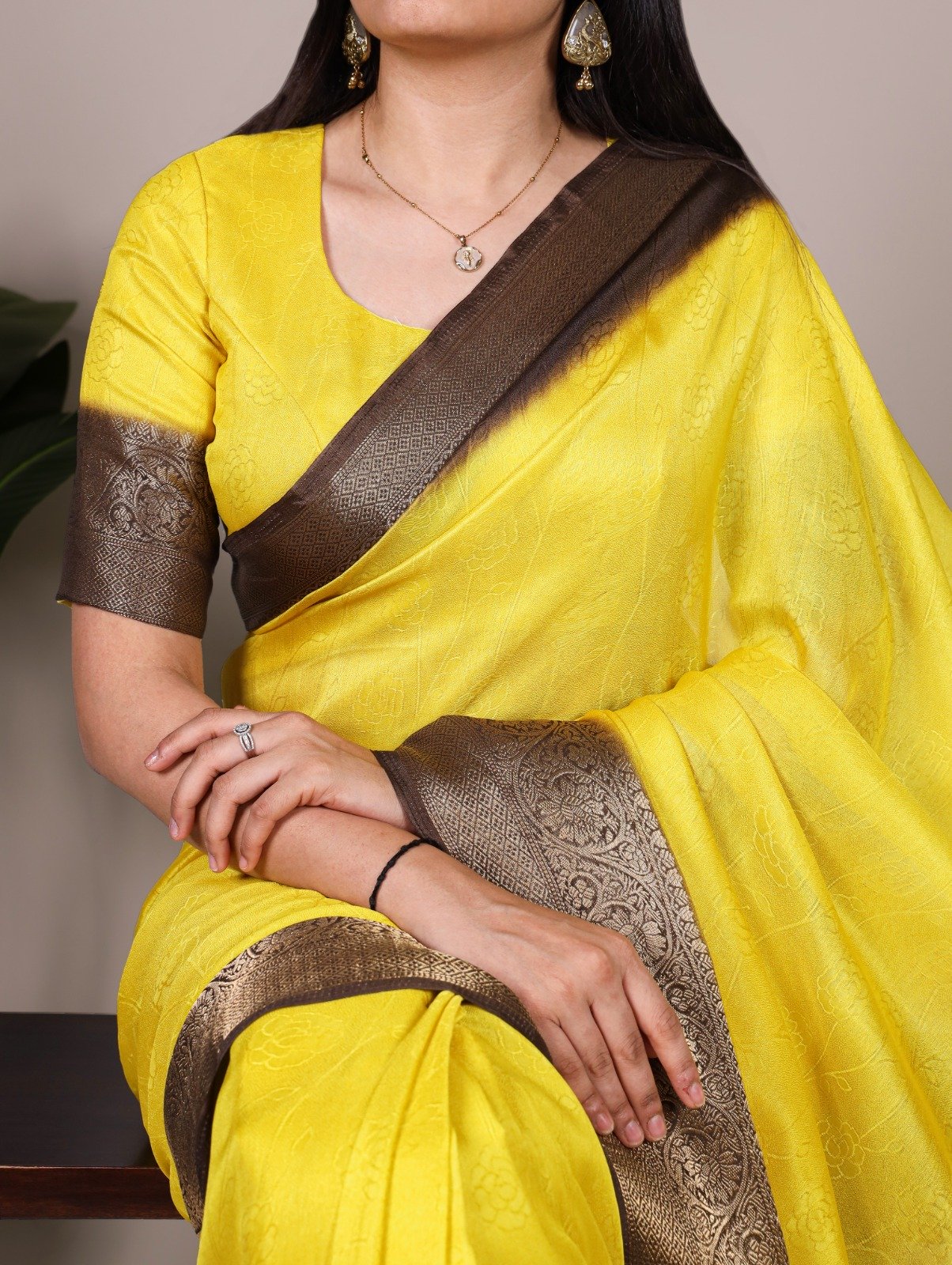 Yellow Marsh Mello Zari Work Saree - Image 2