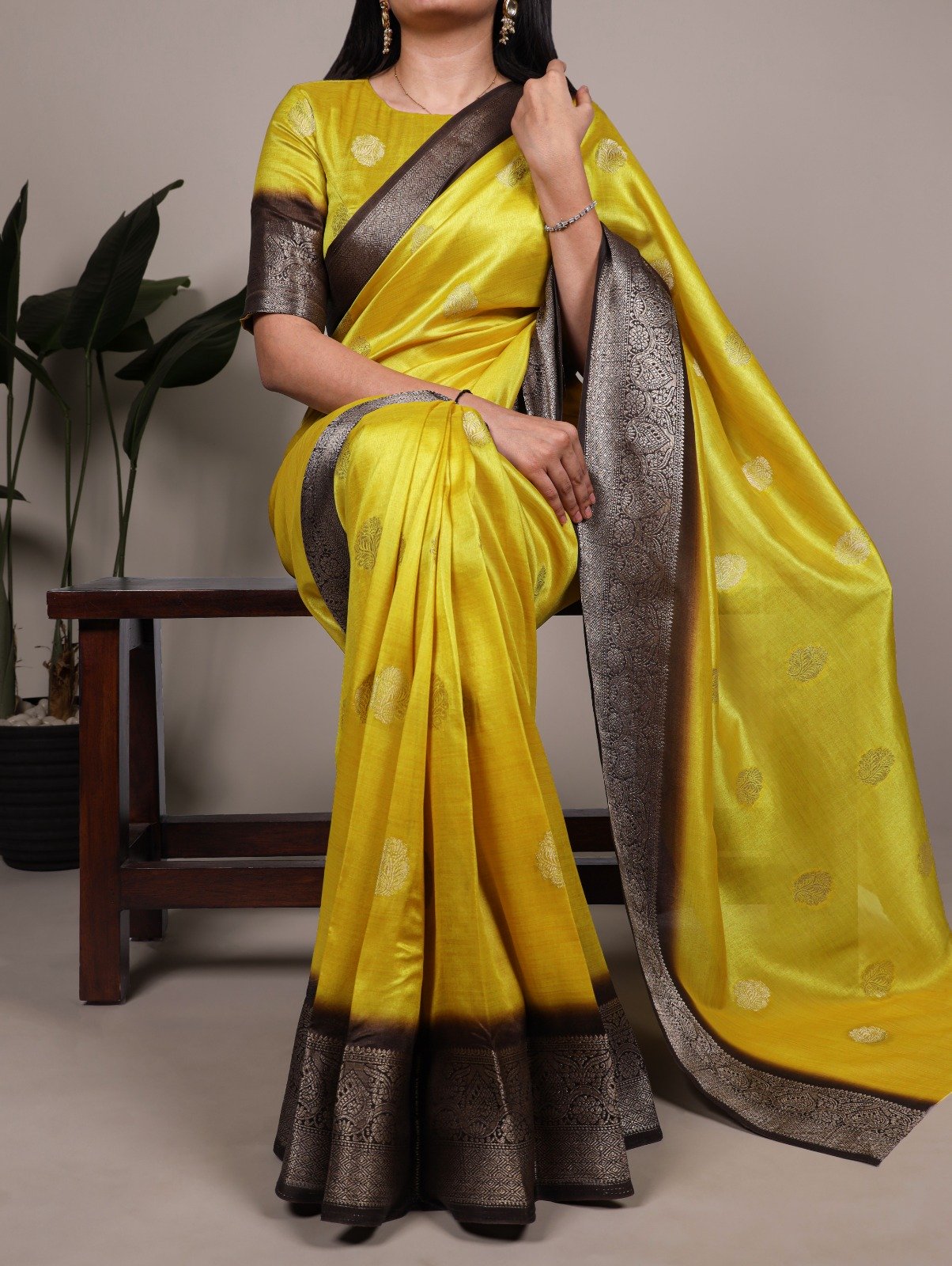 Yellow Rumali Silk Zari Work Saree