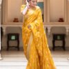 Yellow Soft Lichi Silk Jacquard Work Saree