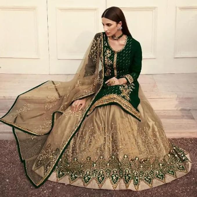 Green Georgette Embroidery Stone Work Lehenga Choli - Image 4