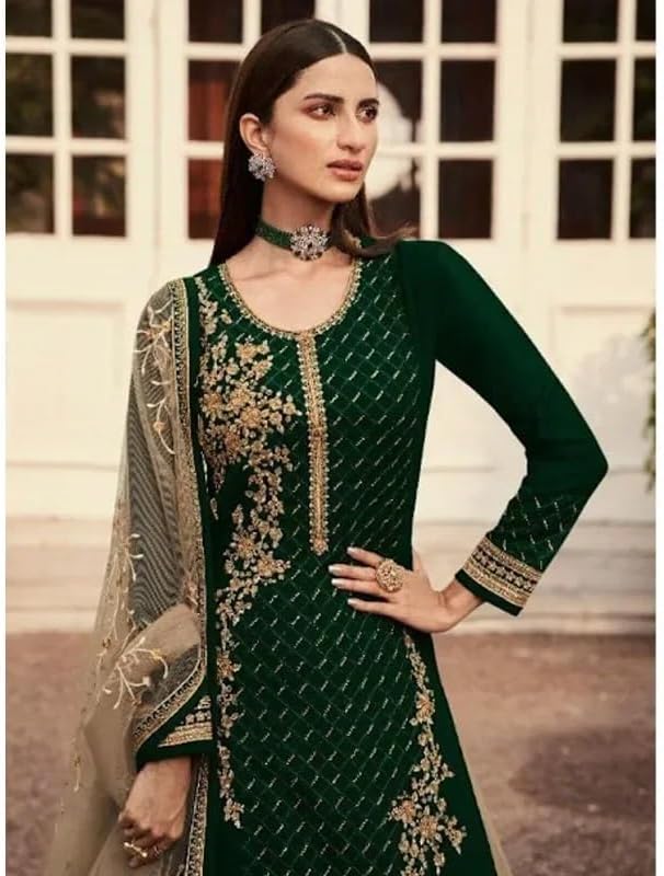 Green Georgette Embroidery Stone Work Lehenga Choli - Image 2