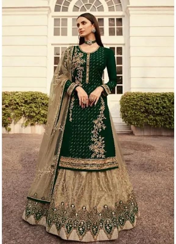 Green Georgette Embroidery Stone Work Lehenga Choli