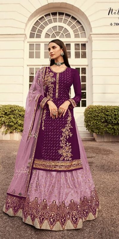 Wine Georgette Embroidery Stone Work Lehenga Choli