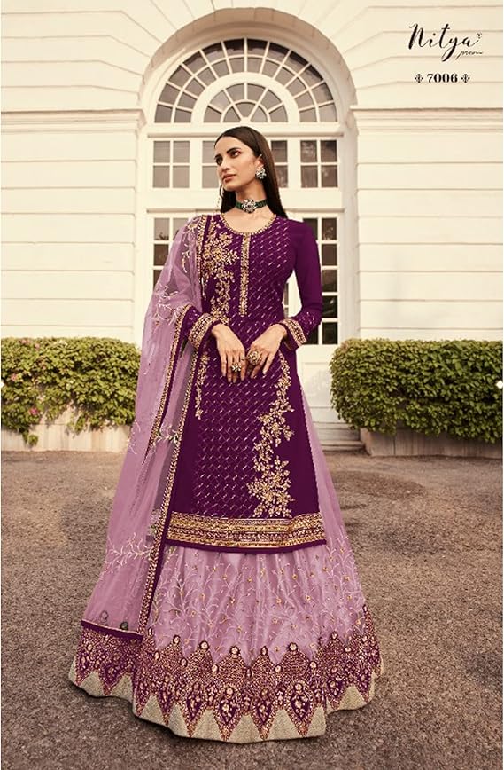 Wine Georgette Embroidery Stone Work Lehenga Choli