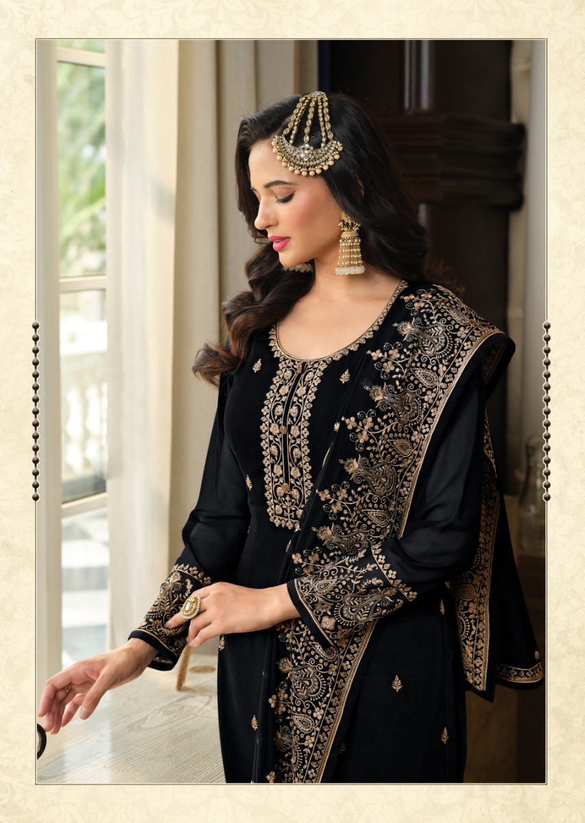 Black Georgette Embroidery Sequence Sharara Suit - Image 2
