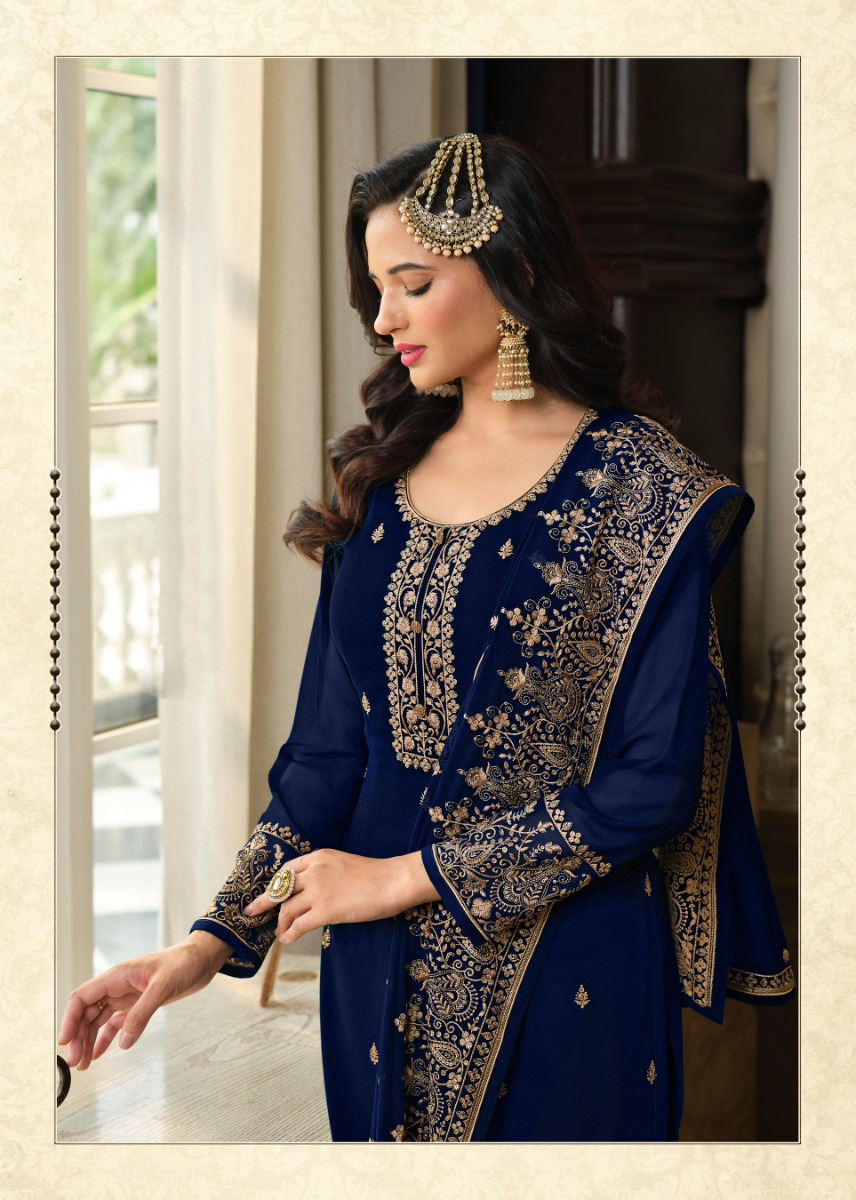 Blue Georgette Embroidery Sequence Sharara Suit - Image 2
