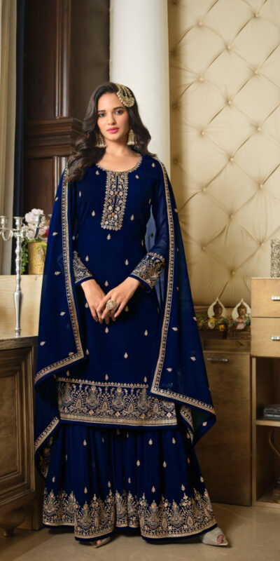 Blue Georgette Embroidery Sequence Sharara Suit