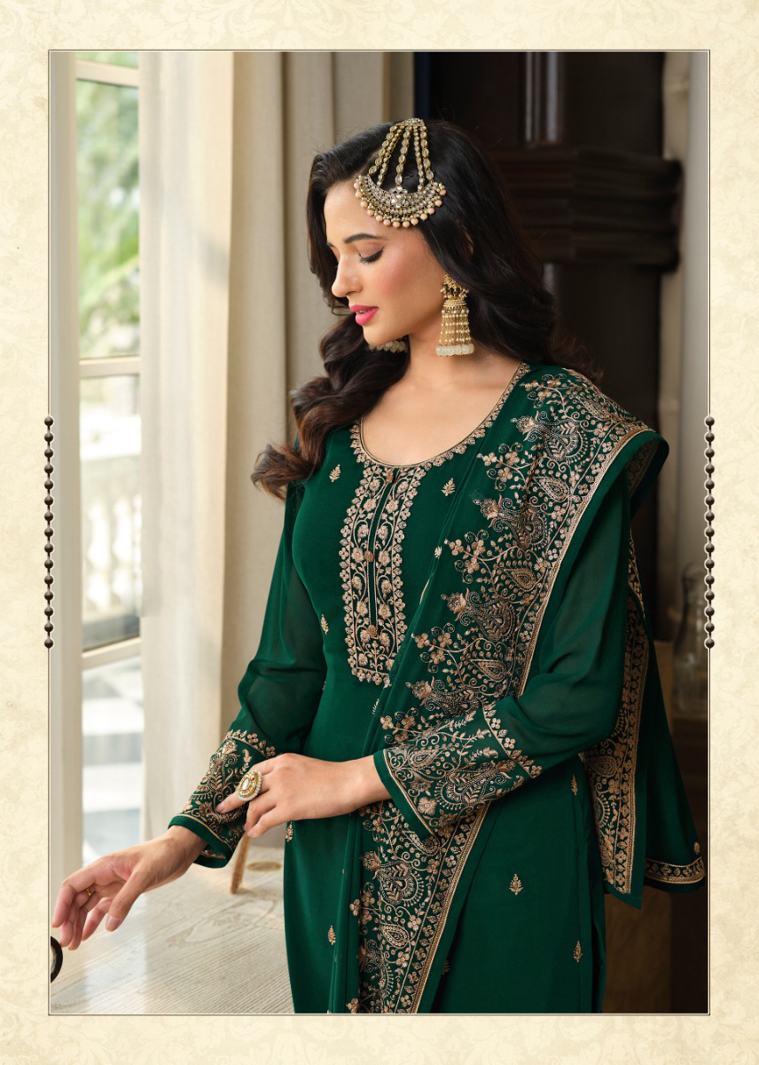 Green Georgette Embroidery Sequence Sharara Suit - Image 2