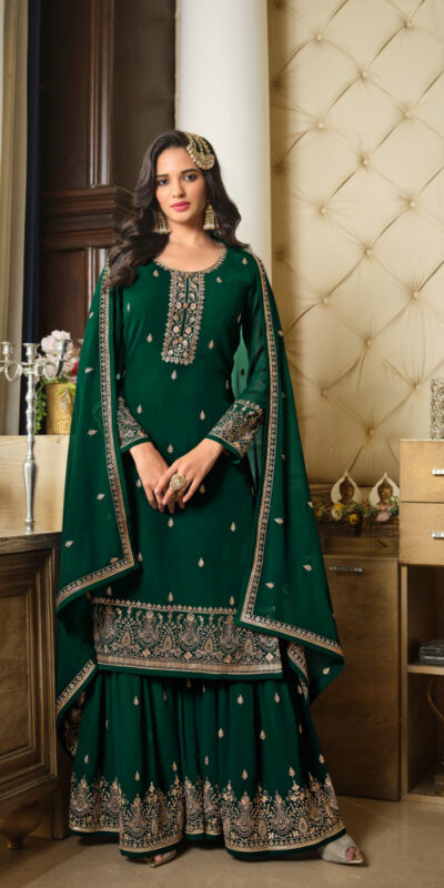Green Georgette Embroidery Sequence Sharara Suit