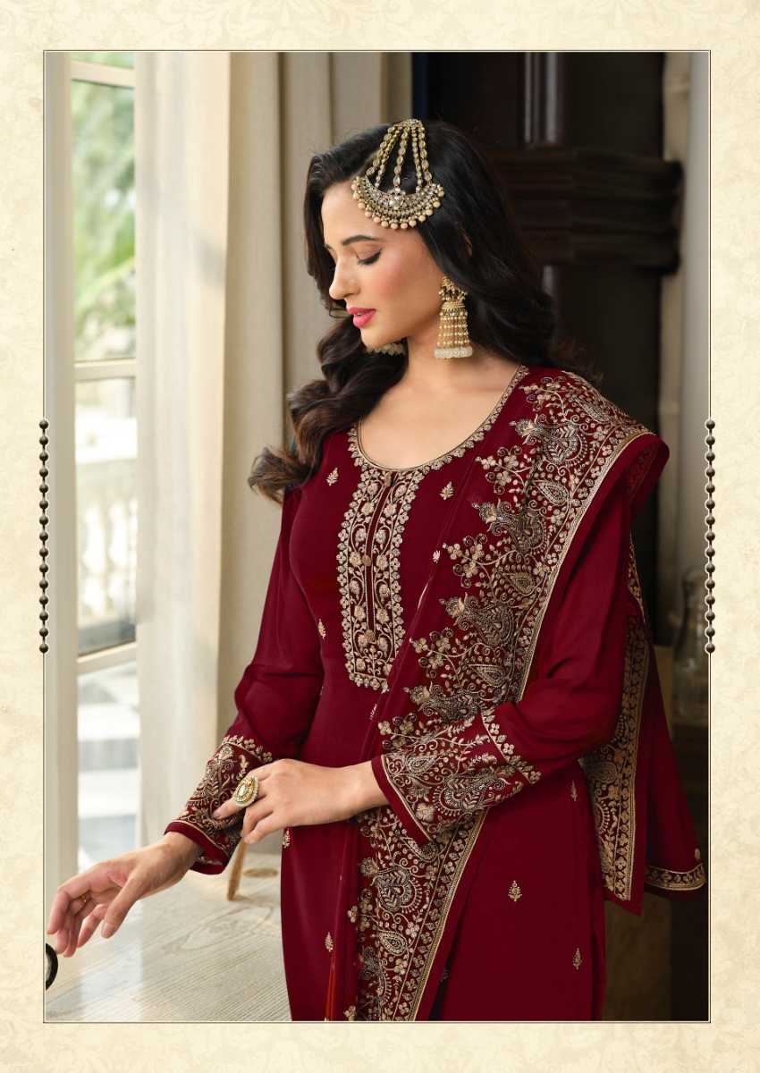 Maroon Georgette Embroidery Sequence Sharara Suit - Image 2