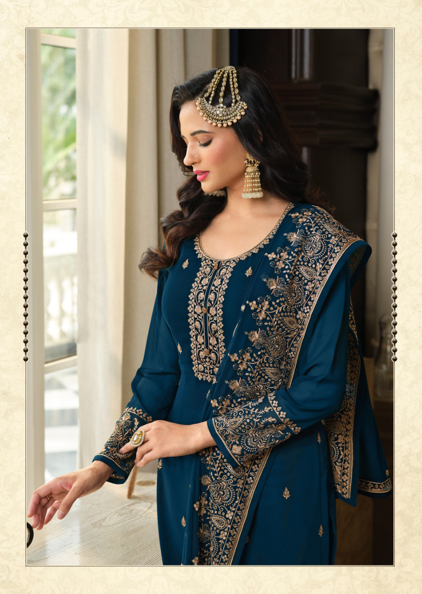 Peacock Blue Georgette Embroidery Sequence Sharara Suit - Image 2