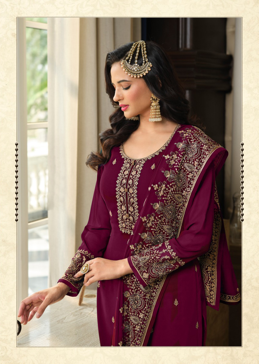 Purple Georgette Embroidery Sequence Sharara Suit - Image 2
