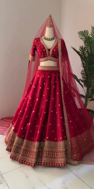 Red Georgette Embroidery Sequence Lehenga Choli