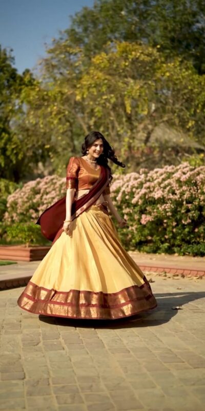 Cream Kanchipuram Zari Weaving Lehenga Choli