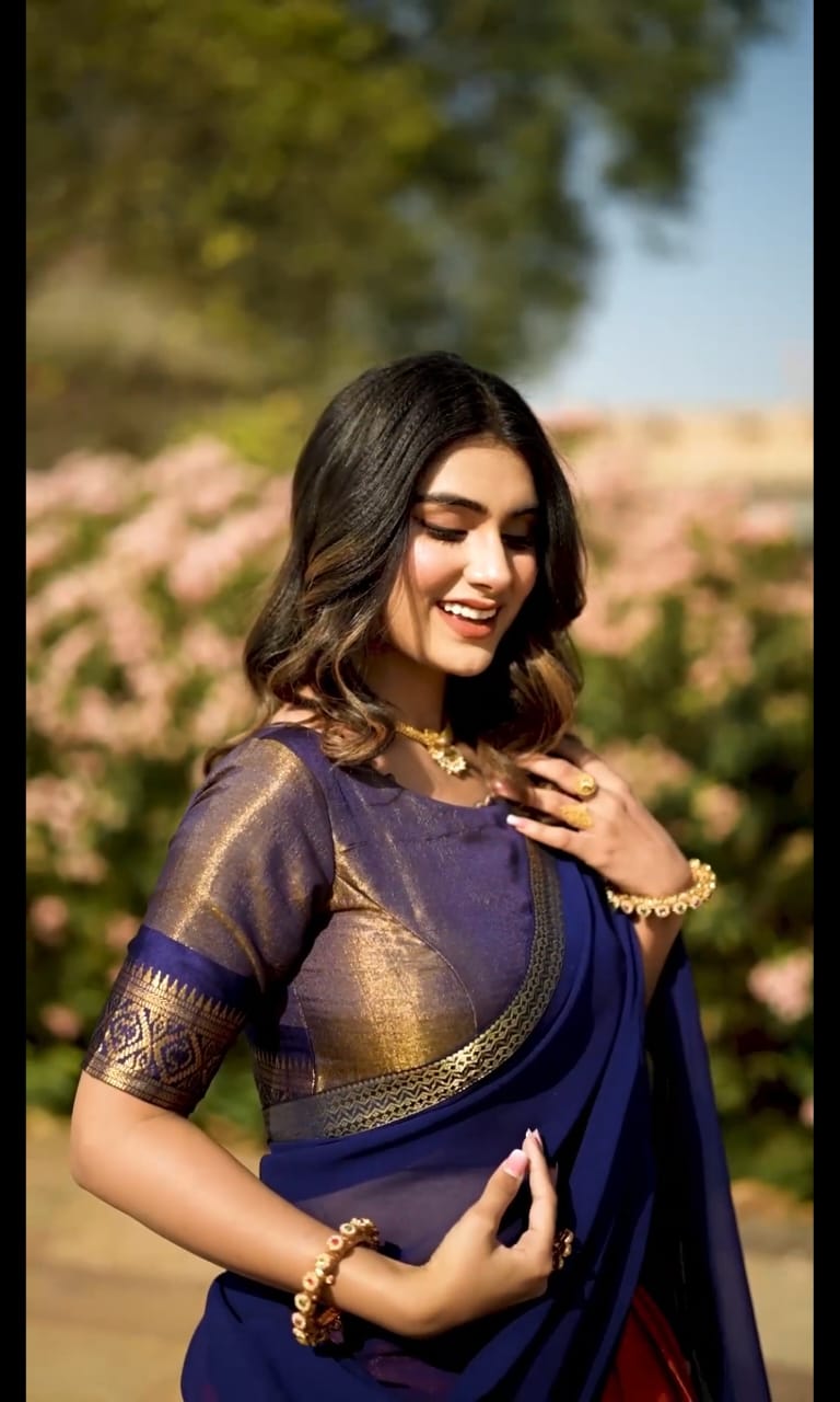 Orange Kanchipuram Zari Weaving Lehenga Choli - Image 3