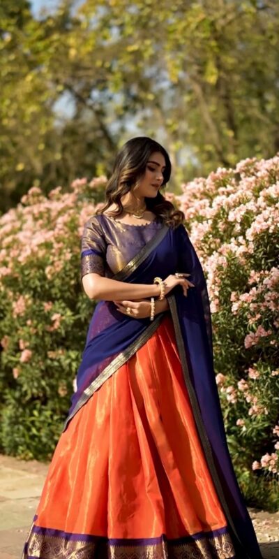 Orange Kanchipuram Zari Weaving Lehenga Choli