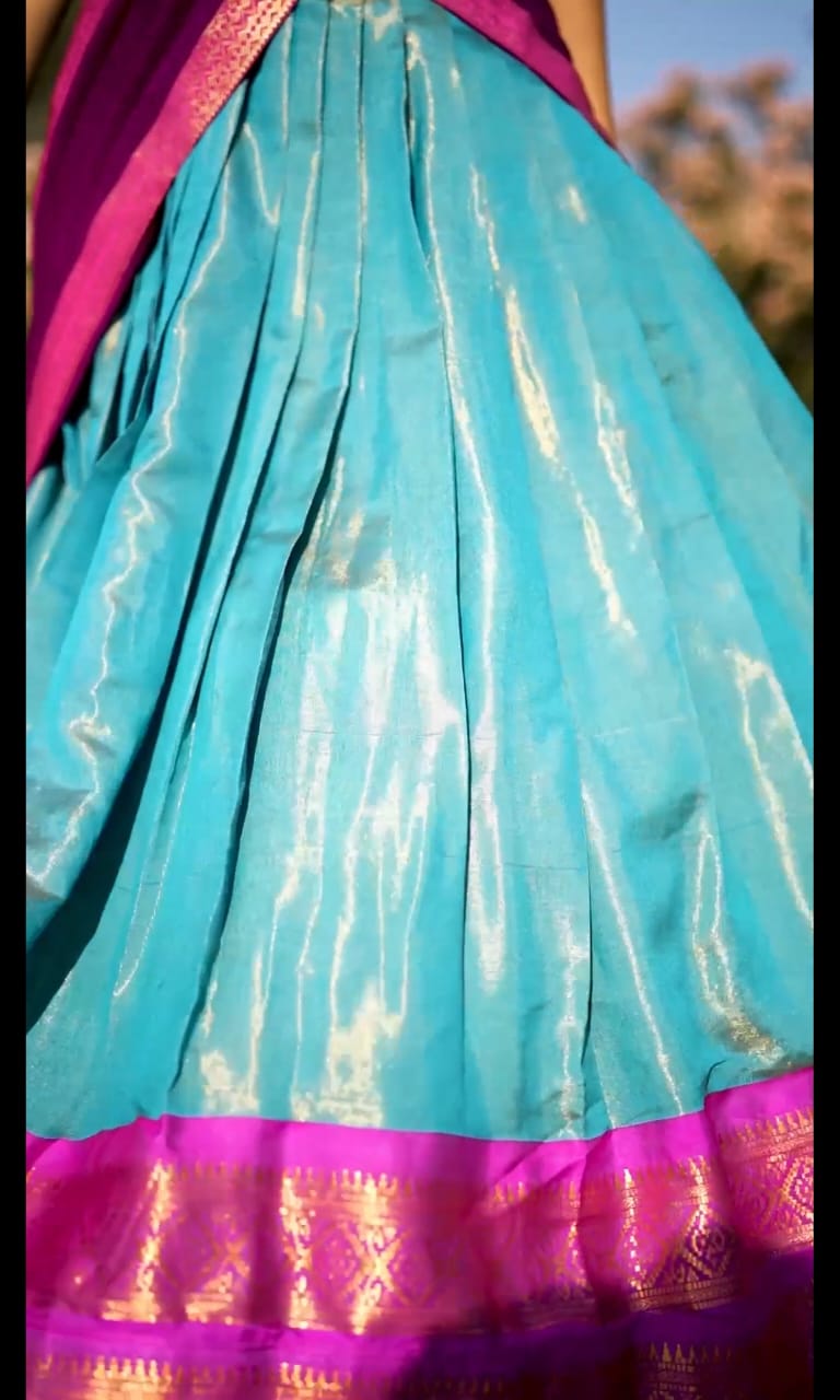 See Blue Kanchipuram Zari Weaving Lehenga Choli - Image 2