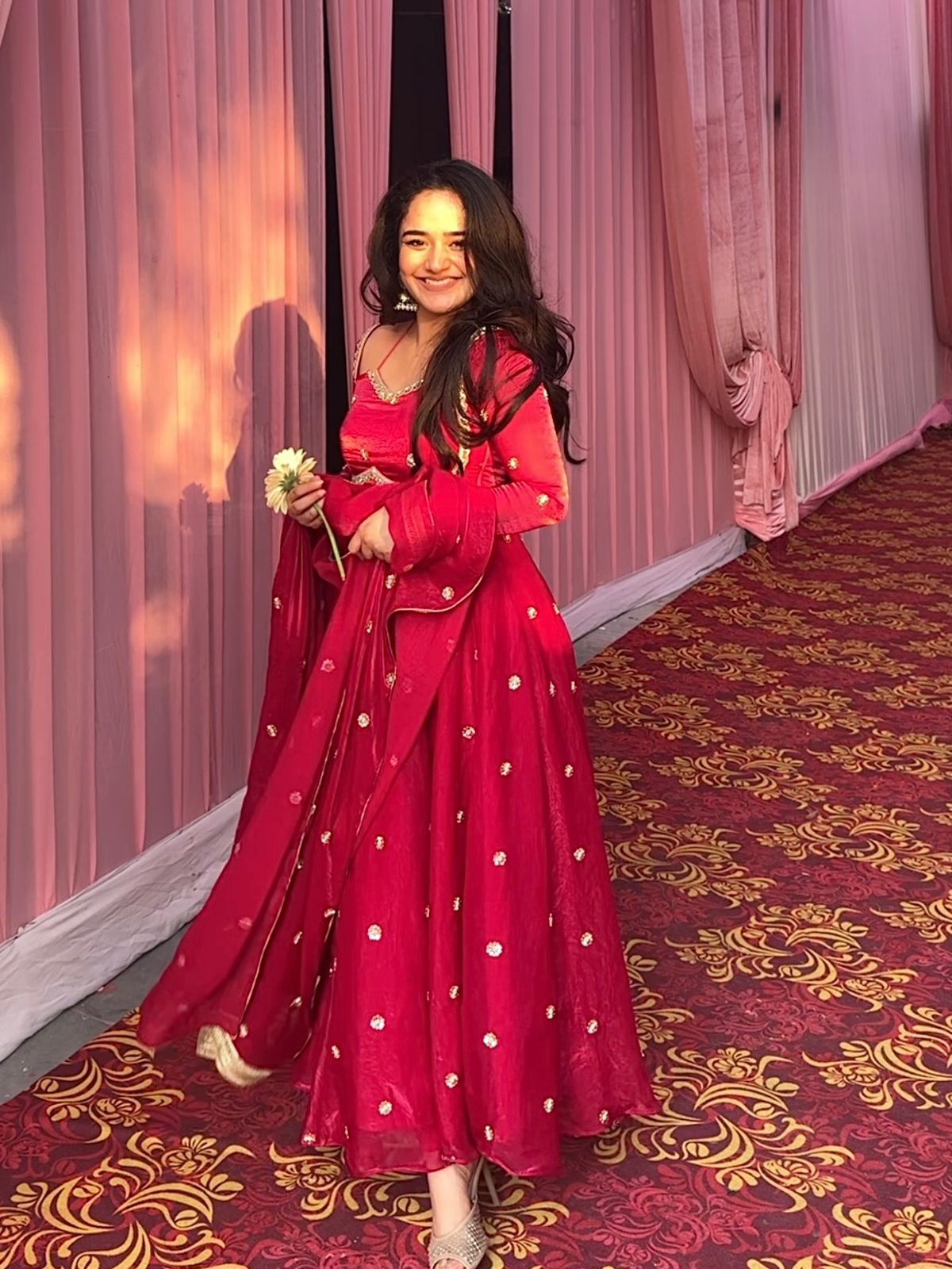 Red Fendy Silk Lace Work Salwar Suit